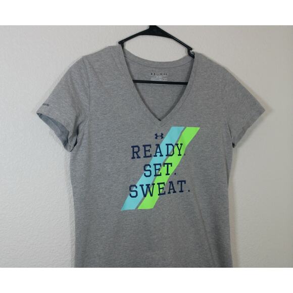 UNDER ARMOUR Women's Athletic Gray, Cotton T-Shirt, Medium, Ready Set Sweat - Picture 7 of 9